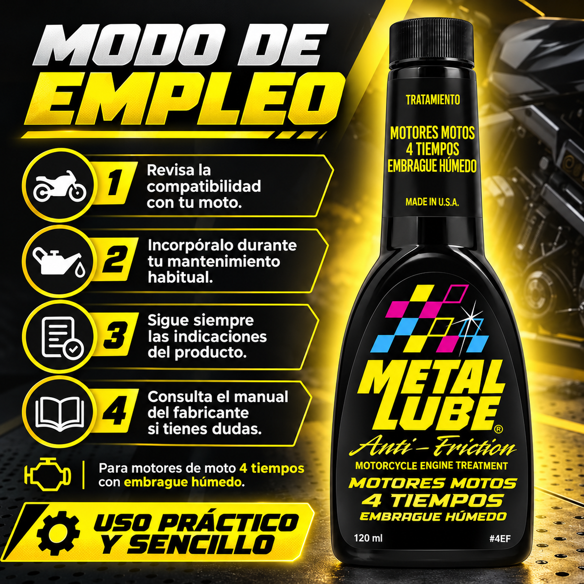 METAL LUBE FORMULA MOTORES MOTOS 4T EMBRAGUE HUMEDO 4EF - 120ml