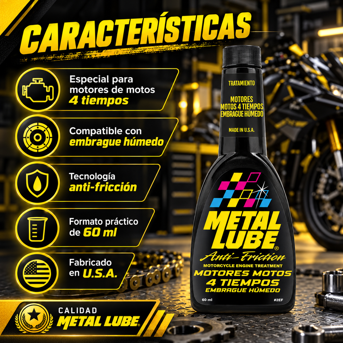 METAL LUBE FORMULA MOTORES MOTOS 4T EMBRAGUE HUMEDO 2EF - 60ml