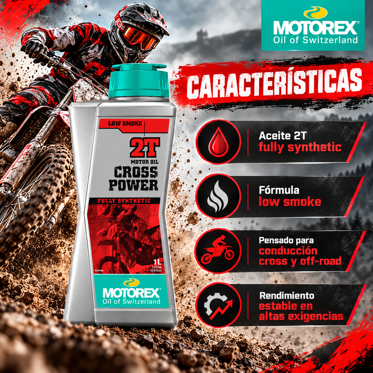 MOTOREX ACEITE MOTOR SINTETICO CROSS POWER 2T - 1litro
