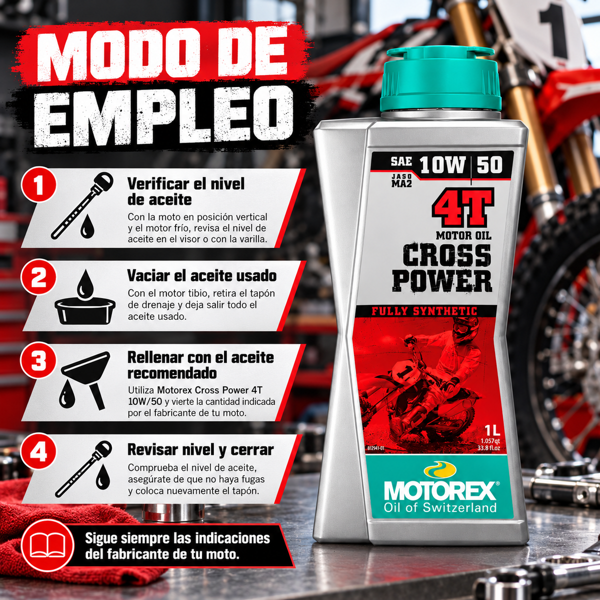 MOTOREX ACEITE SINTETICO 10W50 CROSS POWER 4T - 1litro