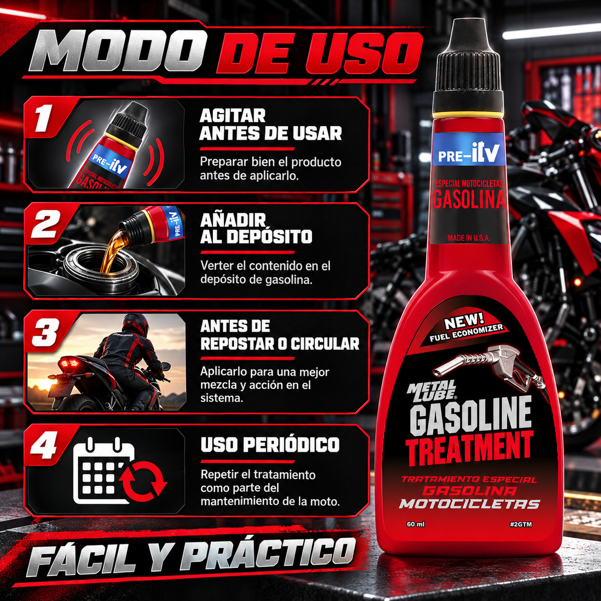 METAL LUBE SISTEMA MOTORES GASOLINA PRE ITV MOTOS 2GTM - 60ml