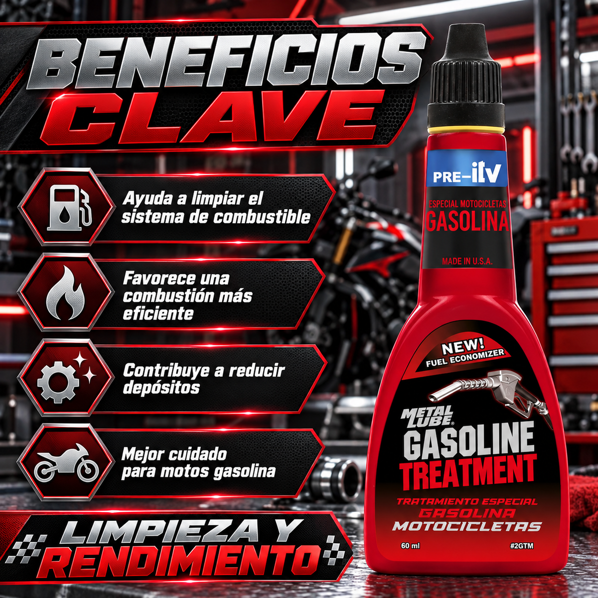 METAL LUBE SISTEMA MOTORES GASOLINA PRE ITV MOTOS 2GTM - 60ml