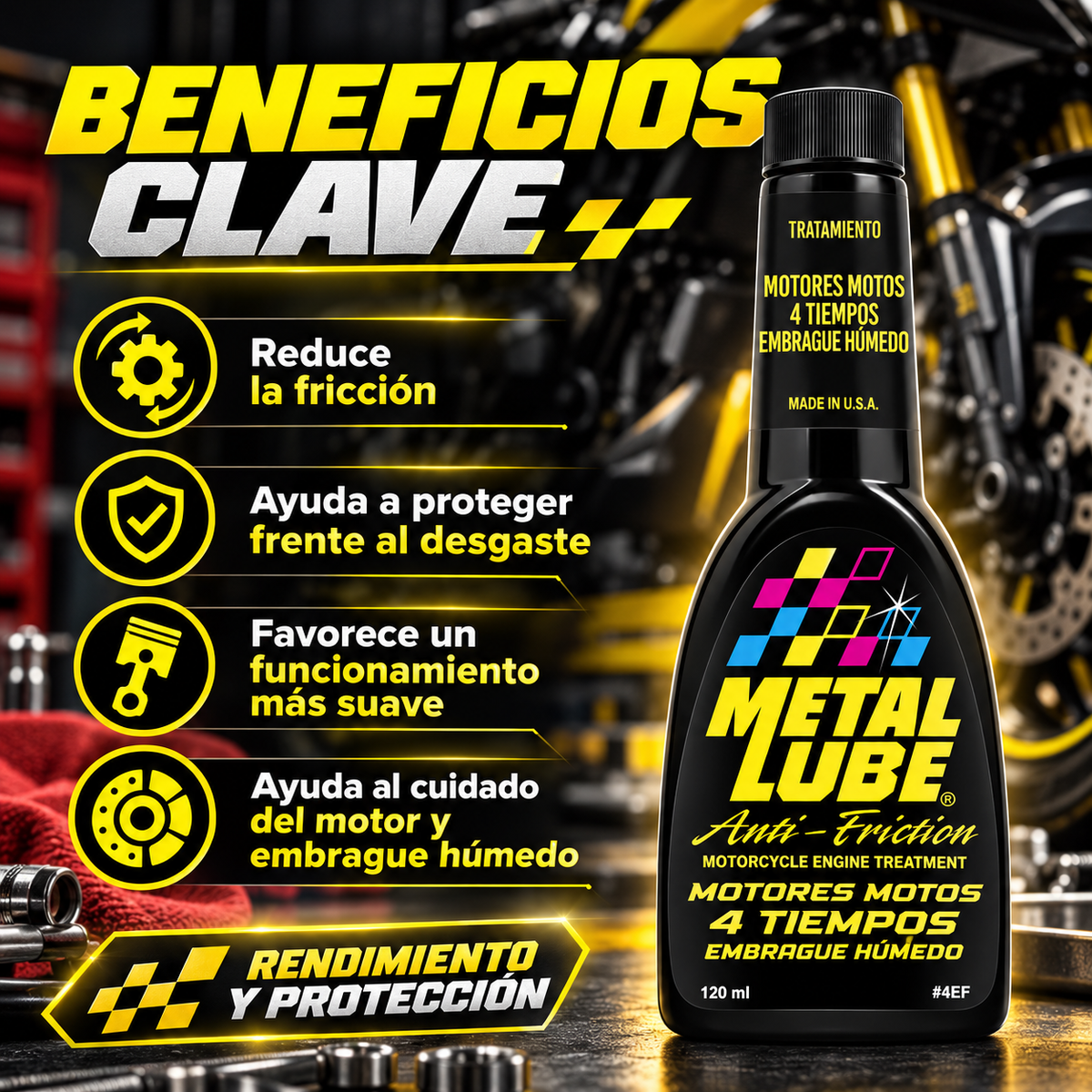 METAL LUBE FORMULA MOTORES MOTOS 4T EMBRAGUE HUMEDO 4EF - 120ml