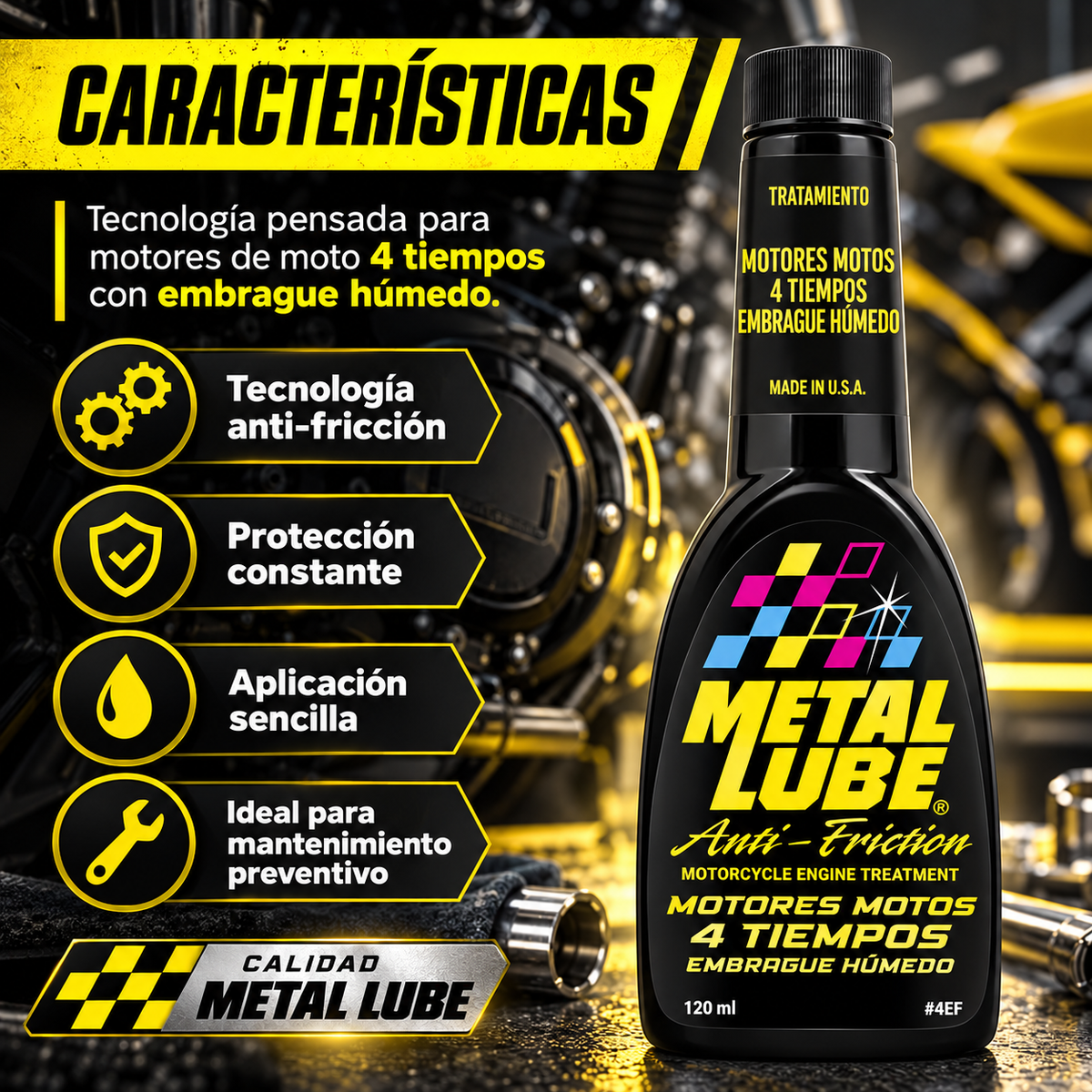METAL LUBE FORMULA MOTORES MOTOS 4T EMBRAGUE HUMEDO 4EF - 120ml