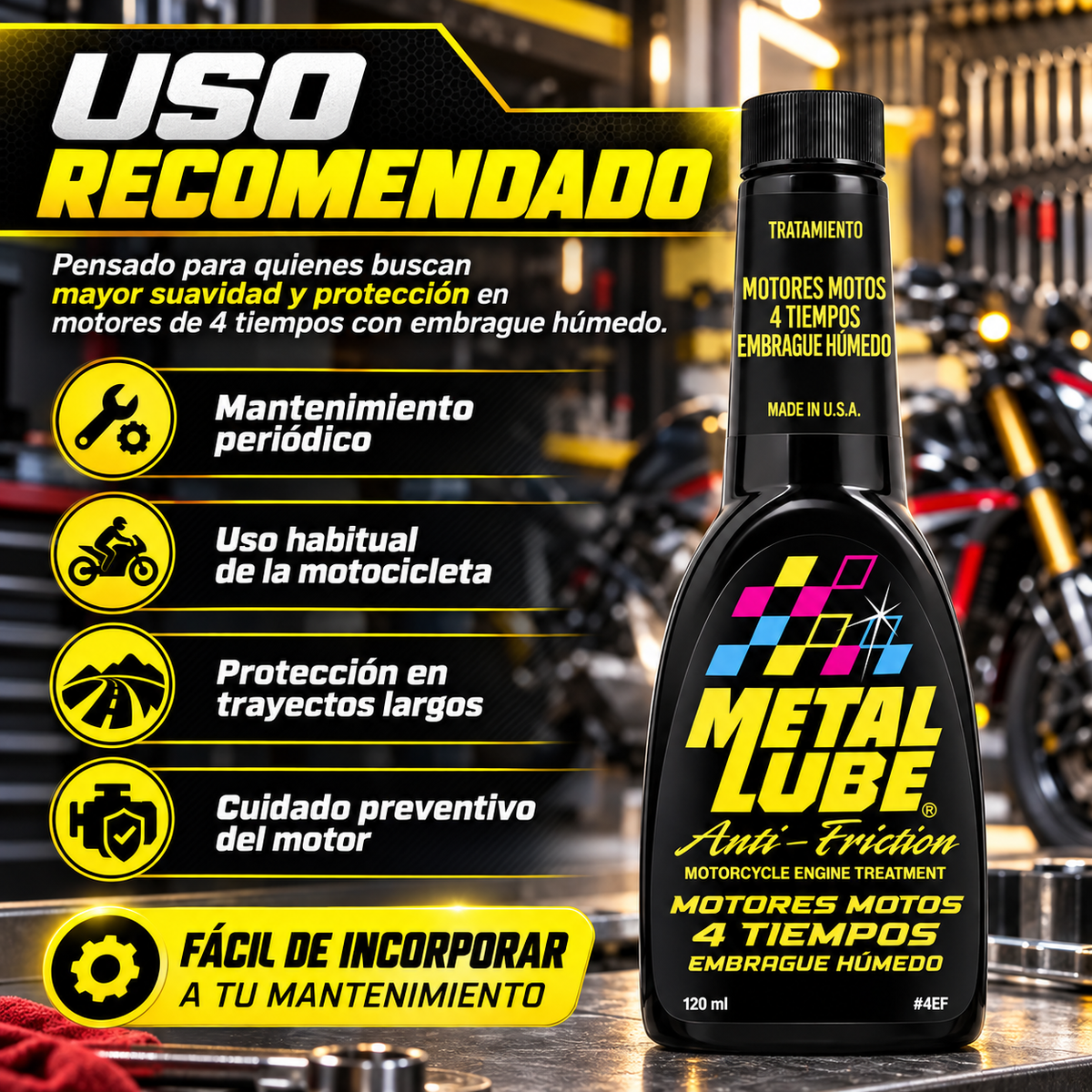 METAL LUBE FORMULA MOTORES MOTOS 4T EMBRAGUE HUMEDO 4EF - 120ml