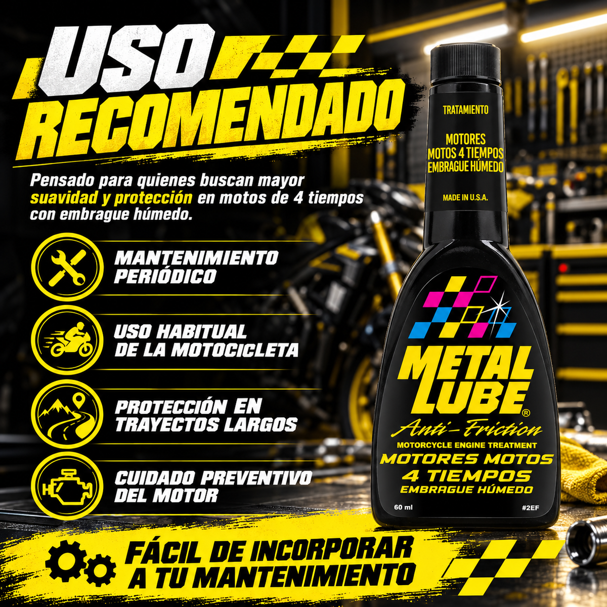 METAL LUBE FORMULA MOTORES MOTOS 4T EMBRAGUE HUMEDO 2EF - 60ml