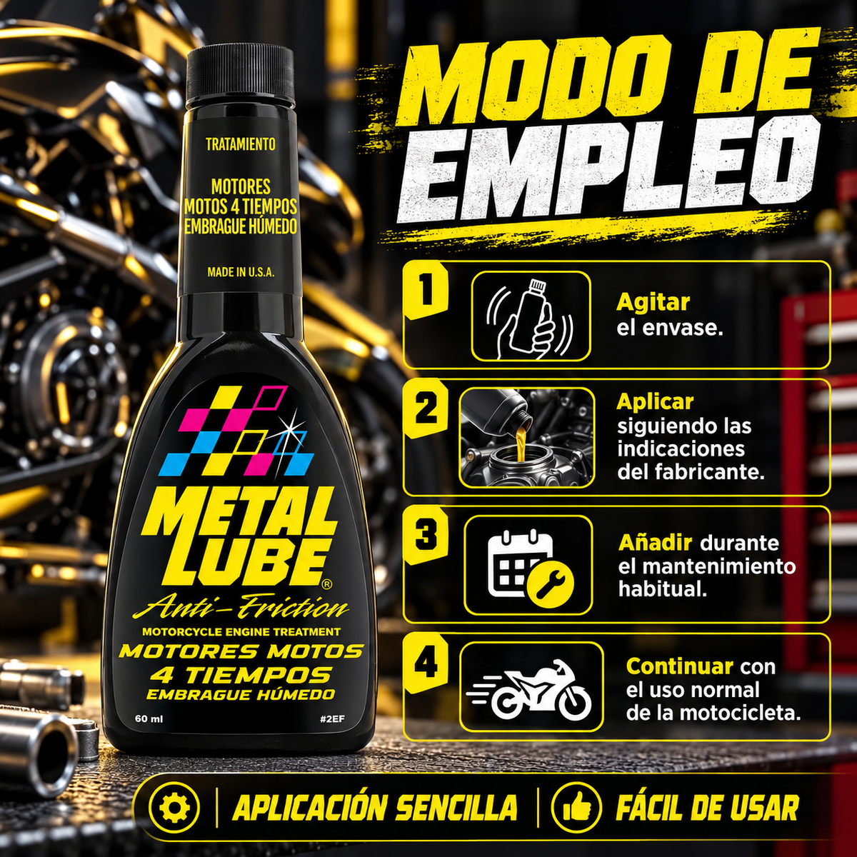 METAL LUBE FORMULA MOTORES MOTOS 4T EMBRAGUE HUMEDO 2EF - 60ml