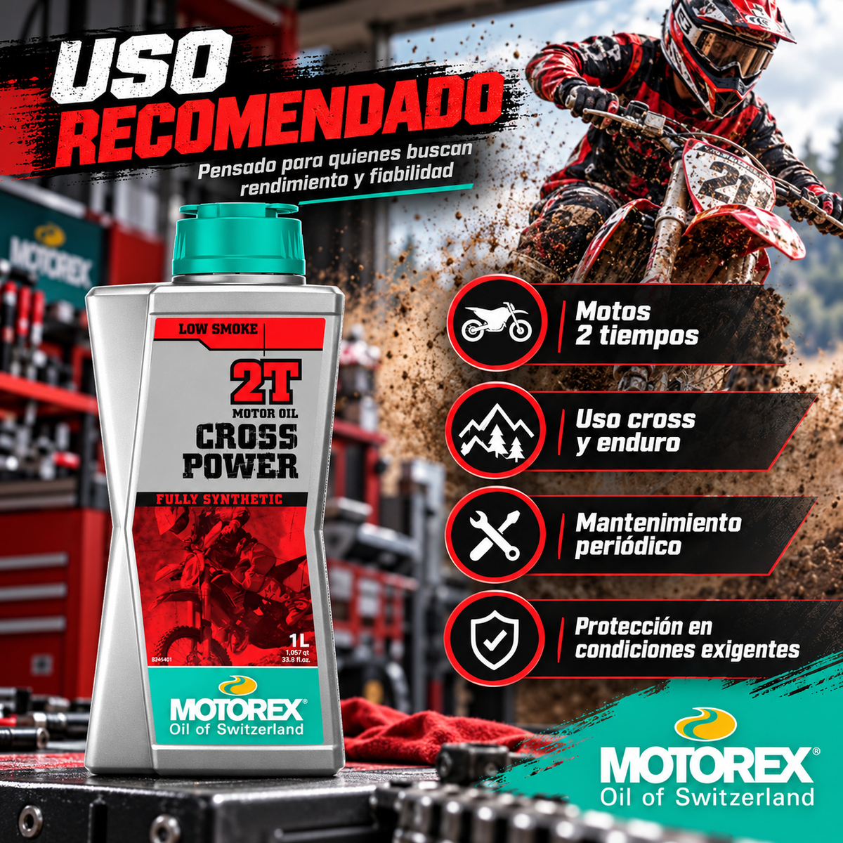 MOTOREX ACEITE MOTOR SINTETICO CROSS POWER 2T - 1litro