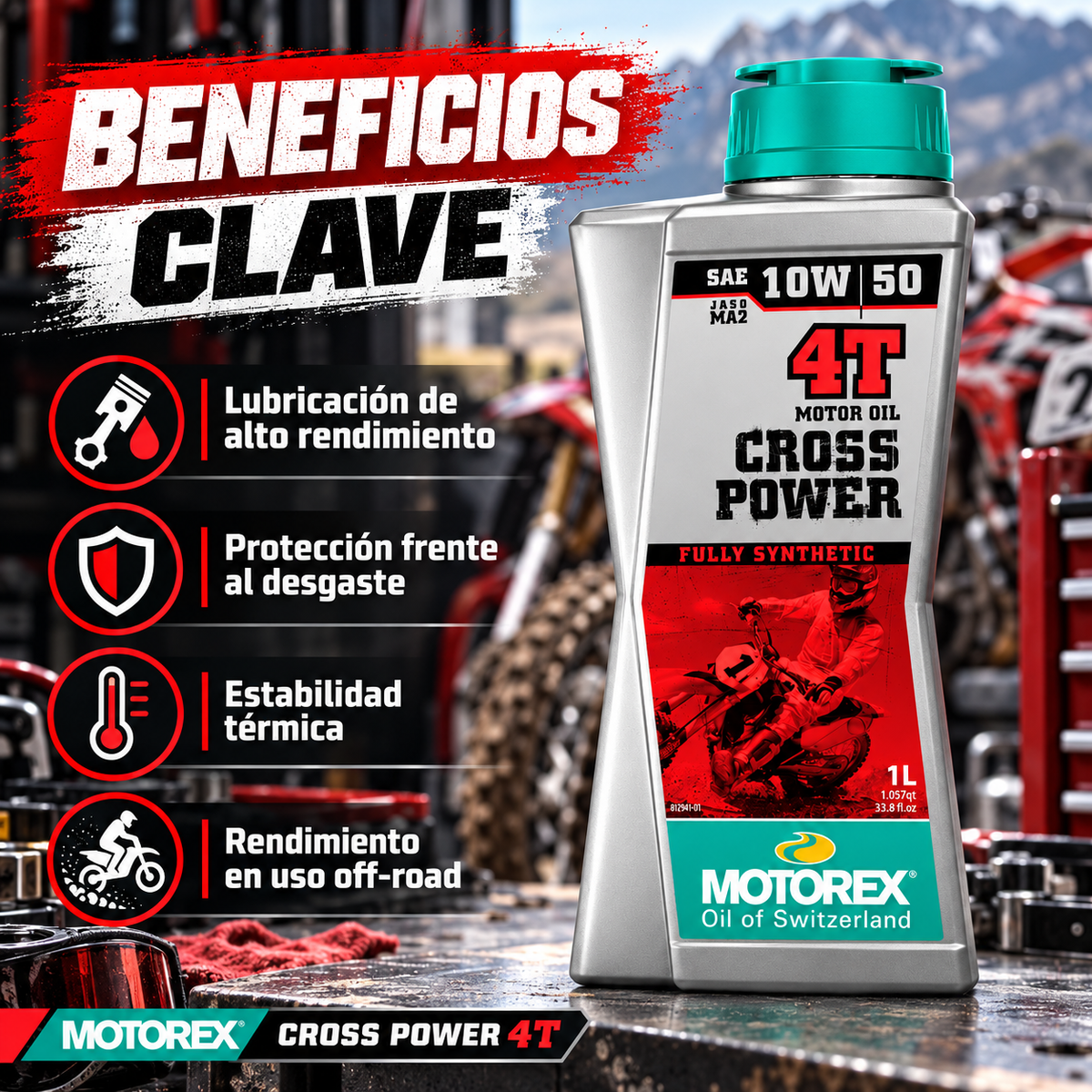 MOTOREX ACEITE SINTETICO 10W50 CROSS POWER 4T - 1litro