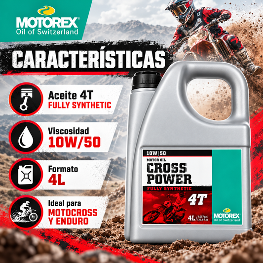 MOTOREX ACEITE SINTETICO 10W50 CROSS POWER 4T - 4litros