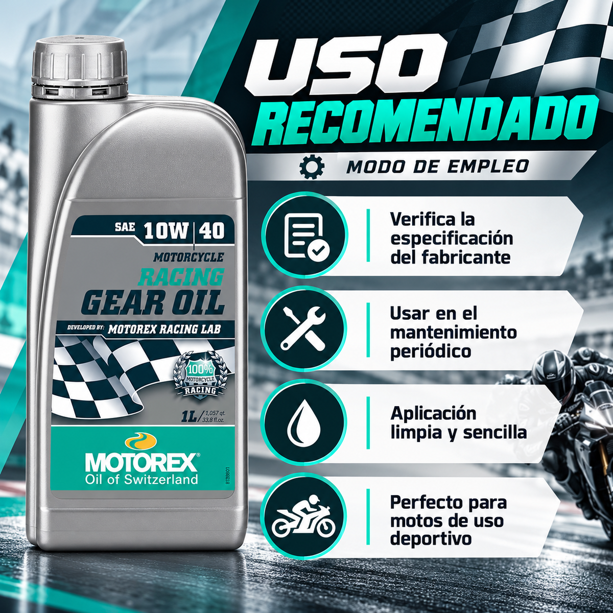 MOTOREX ACEITE CAJA DE CAMBIO SINTETICO 10W40 Racing Motorex - 1litro