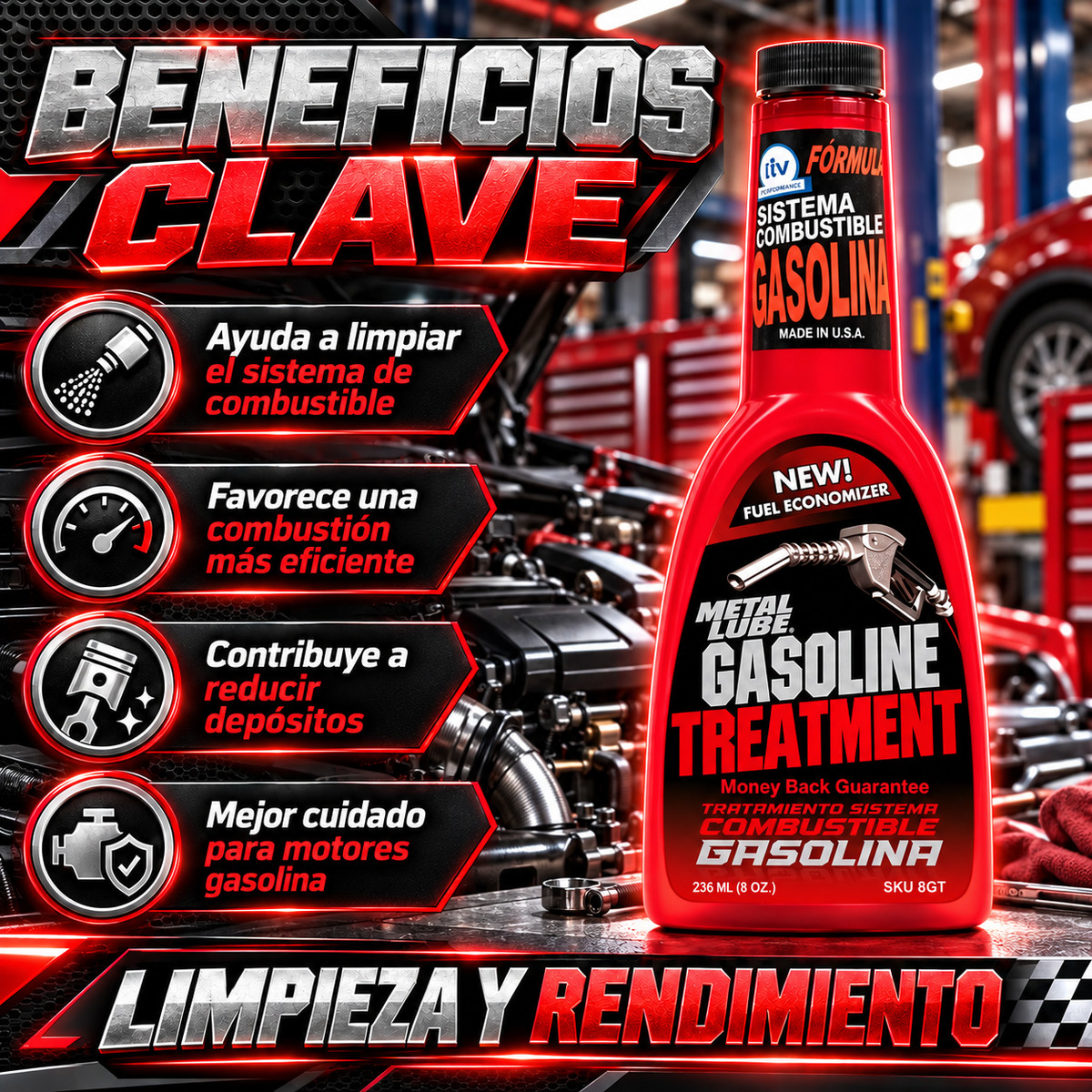 METAL LUBE SISTEMA MOTORES GASOLINA 8GT - 236ml