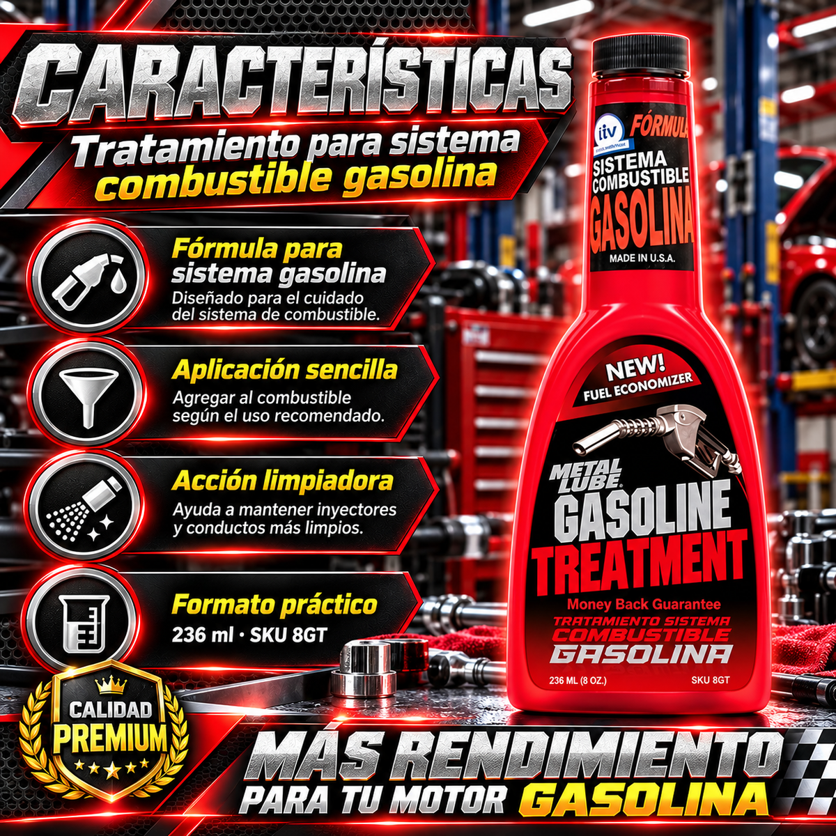 METAL LUBE SISTEMA MOTORES GASOLINA 8GT - 236ml
